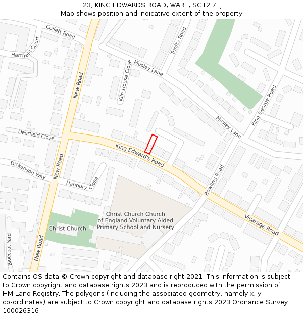 23, KING EDWARDS ROAD, WARE, SG12 7EJ: Location map and indicative extent of plot