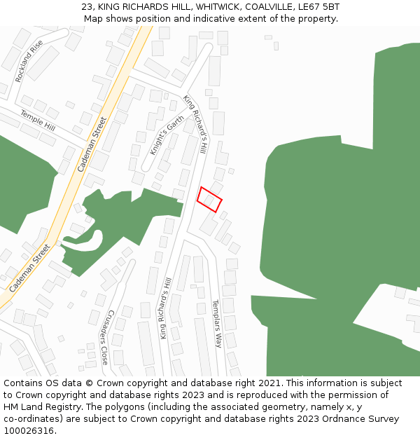 23, KING RICHARDS HILL, WHITWICK, COALVILLE, LE67 5BT: Location map and indicative extent of plot