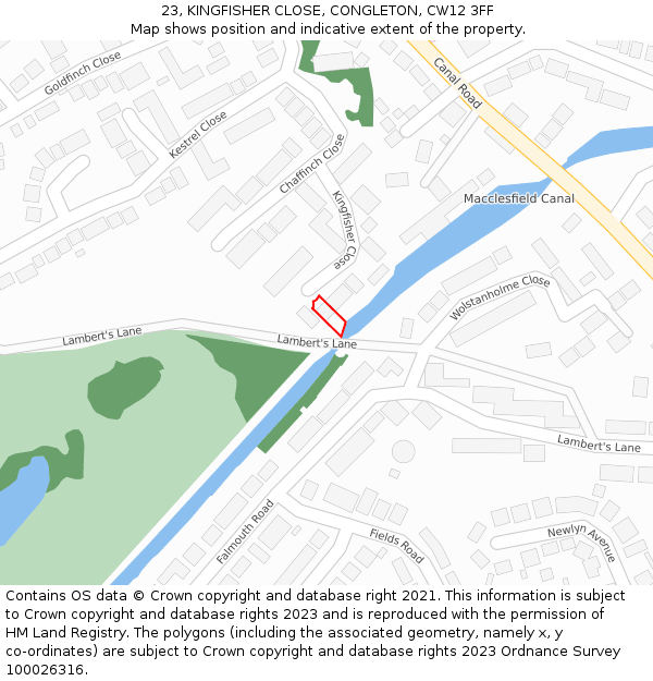 23, KINGFISHER CLOSE, CONGLETON, CW12 3FF: Location map and indicative extent of plot