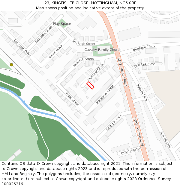23, KINGFISHER CLOSE, NOTTINGHAM, NG6 0BE: Location map and indicative extent of plot