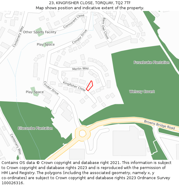 23, KINGFISHER CLOSE, TORQUAY, TQ2 7TF: Location map and indicative extent of plot