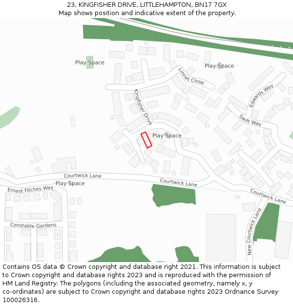23, KINGFISHER DRIVE, LITTLEHAMPTON, BN17 7GX: Location map and indicative extent of plot