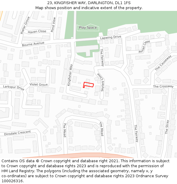 23, KINGFISHER WAY, DARLINGTON, DL1 1FS: Location map and indicative extent of plot