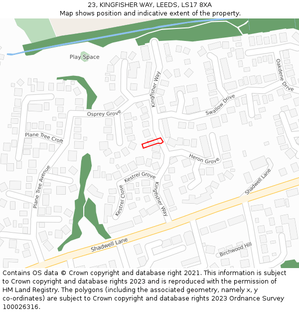 23, KINGFISHER WAY, LEEDS, LS17 8XA: Location map and indicative extent of plot