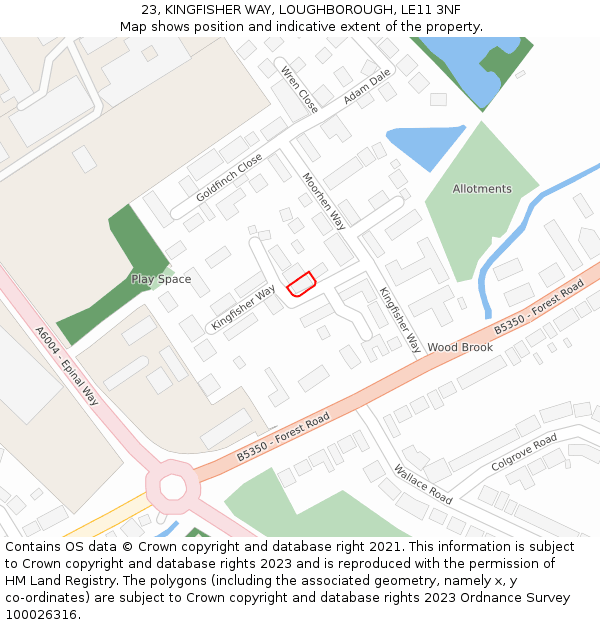 23, KINGFISHER WAY, LOUGHBOROUGH, LE11 3NF: Location map and indicative extent of plot
