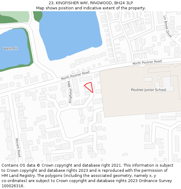 23, KINGFISHER WAY, RINGWOOD, BH24 3LP: Location map and indicative extent of plot