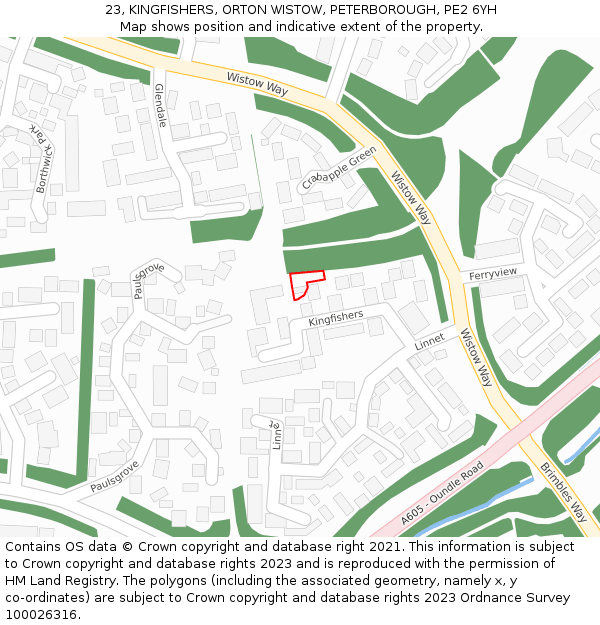 23, KINGFISHERS, ORTON WISTOW, PETERBOROUGH, PE2 6YH: Location map and indicative extent of plot
