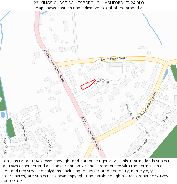 23, KINGS CHASE, WILLESBOROUGH, ASHFORD, TN24 0LQ: Location map and indicative extent of plot