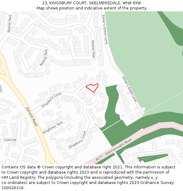 23, KINGSBURY COURT, SKELMERSDALE, WN8 6XW: Location map and indicative extent of plot