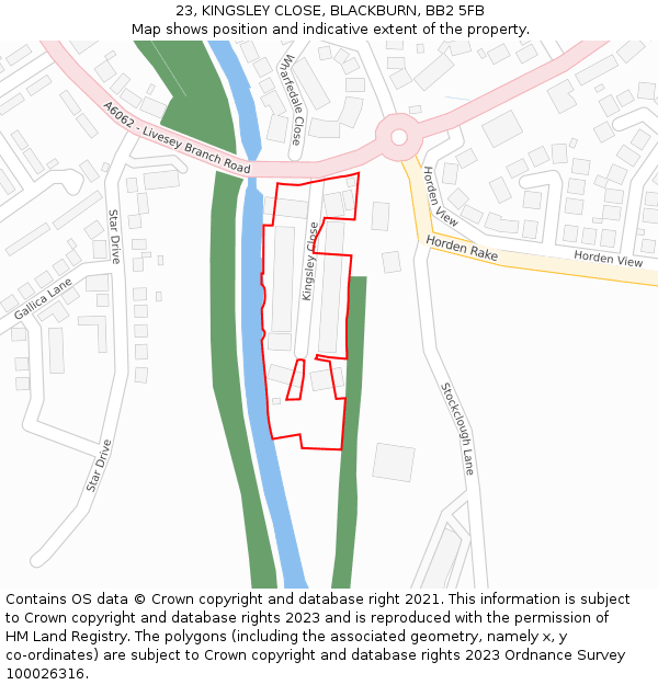 23, KINGSLEY CLOSE, BLACKBURN, BB2 5FB: Location map and indicative extent of plot