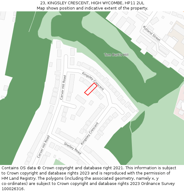 23, KINGSLEY CRESCENT, HIGH WYCOMBE, HP11 2UL: Location map and indicative extent of plot