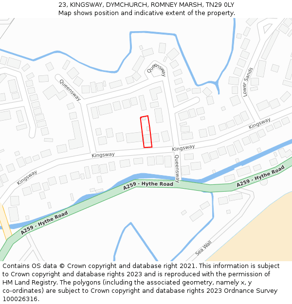 23, KINGSWAY, DYMCHURCH, ROMNEY MARSH, TN29 0LY: Location map and indicative extent of plot