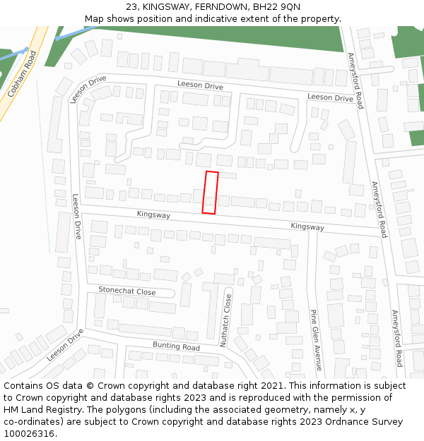 23, KINGSWAY, FERNDOWN, BH22 9QN: Location map and indicative extent of plot