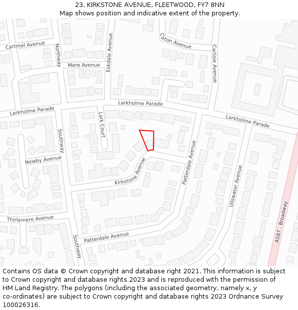 23, KIRKSTONE AVENUE, FLEETWOOD, FY7 8NN: Location map and indicative extent of plot