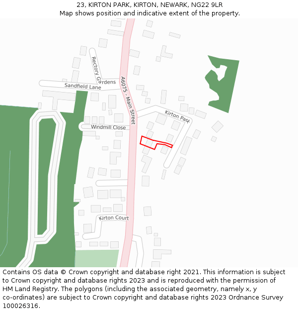 23, KIRTON PARK, KIRTON, NEWARK, NG22 9LR: Location map and indicative extent of plot