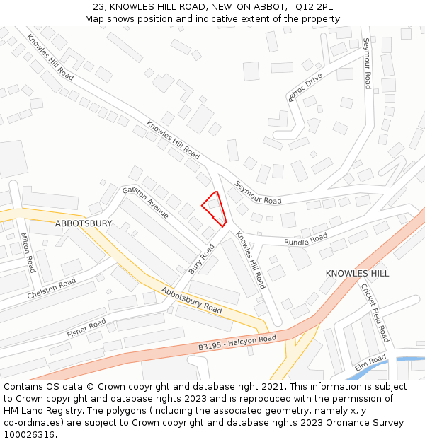 23, KNOWLES HILL ROAD, NEWTON ABBOT, TQ12 2PL: Location map and indicative extent of plot