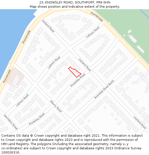 23, KNOWSLEY ROAD, SOUTHPORT, PR9 0HN: Location map and indicative extent of plot