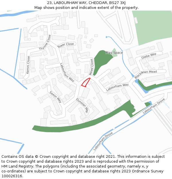 23, LABOURHAM WAY, CHEDDAR, BS27 3XJ: Location map and indicative extent of plot