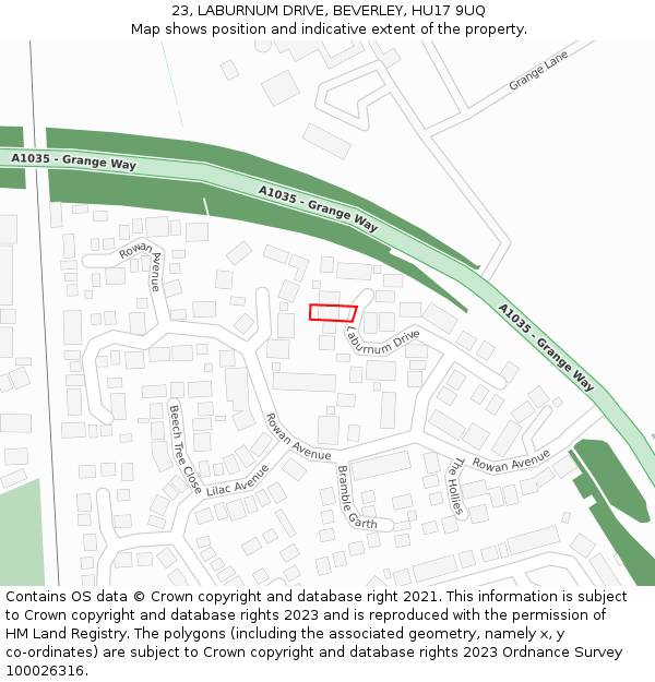 23, LABURNUM DRIVE, BEVERLEY, HU17 9UQ: Location map and indicative extent of plot