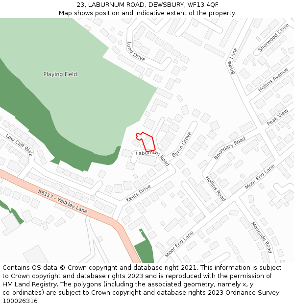 23, LABURNUM ROAD, DEWSBURY, WF13 4QF: Location map and indicative extent of plot