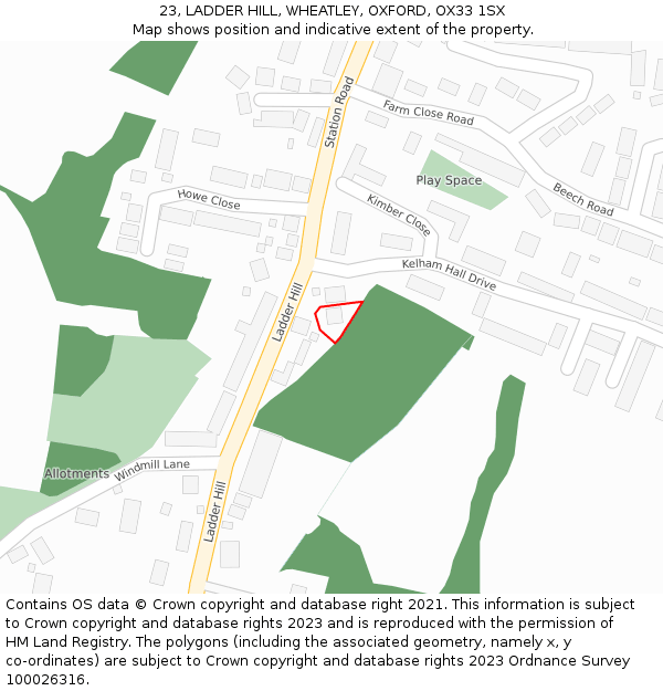 23, LADDER HILL, WHEATLEY, OXFORD, OX33 1SX: Location map and indicative extent of plot