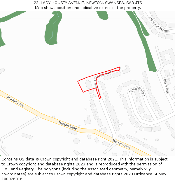 23, LADY HOUSTY AVENUE, NEWTON, SWANSEA, SA3 4TS: Location map and indicative extent of plot
