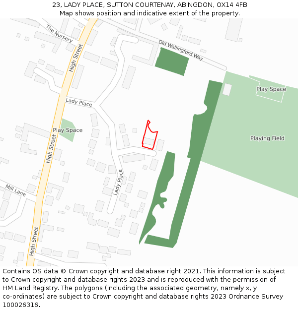 23, LADY PLACE, SUTTON COURTENAY, ABINGDON, OX14 4FB: Location map and indicative extent of plot