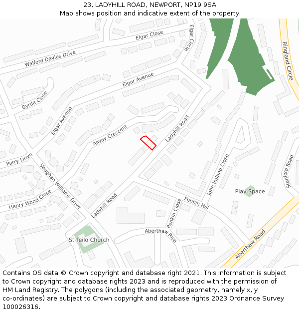 23, LADYHILL ROAD, NEWPORT, NP19 9SA: Location map and indicative extent of plot