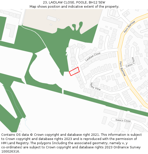 23, LAIDLAW CLOSE, POOLE, BH12 5EW: Location map and indicative extent of plot