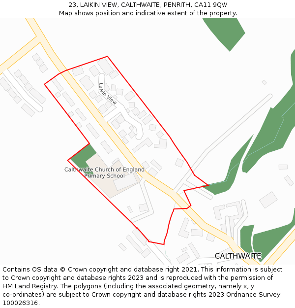 23, LAIKIN VIEW, CALTHWAITE, PENRITH, CA11 9QW: Location map and indicative extent of plot