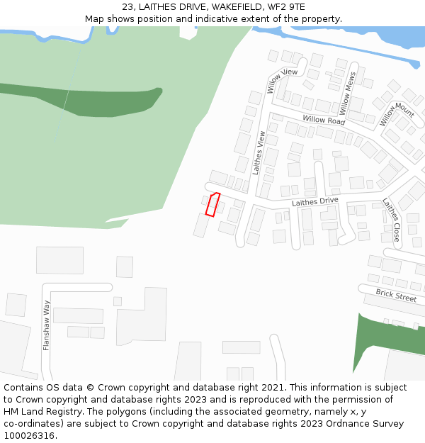 23, LAITHES DRIVE, WAKEFIELD, WF2 9TE: Location map and indicative extent of plot