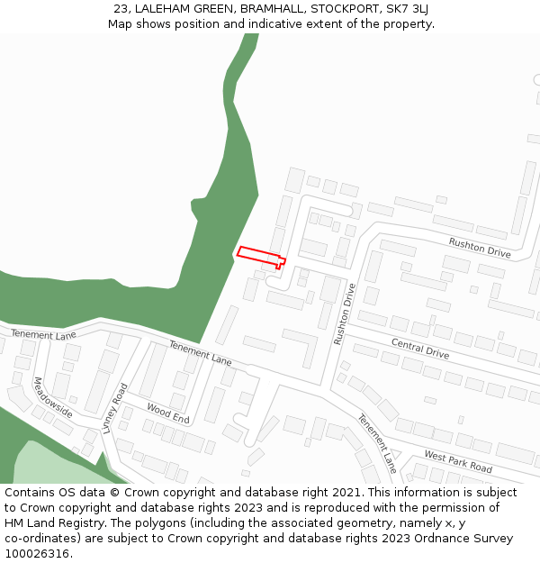 23, LALEHAM GREEN, BRAMHALL, STOCKPORT, SK7 3LJ: Location map and indicative extent of plot