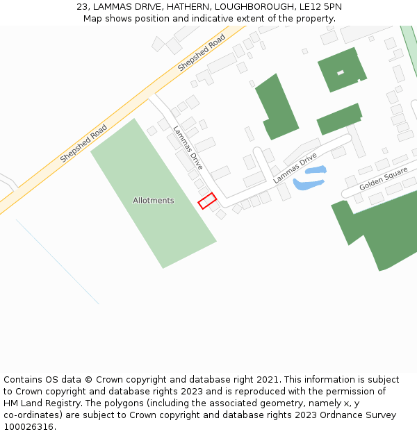 23, LAMMAS DRIVE, HATHERN, LOUGHBOROUGH, LE12 5PN: Location map and indicative extent of plot