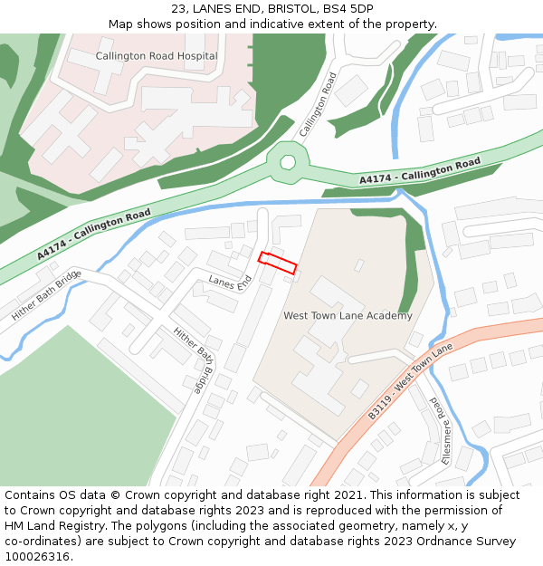 23, LANES END, BRISTOL, BS4 5DP: Location map and indicative extent of plot