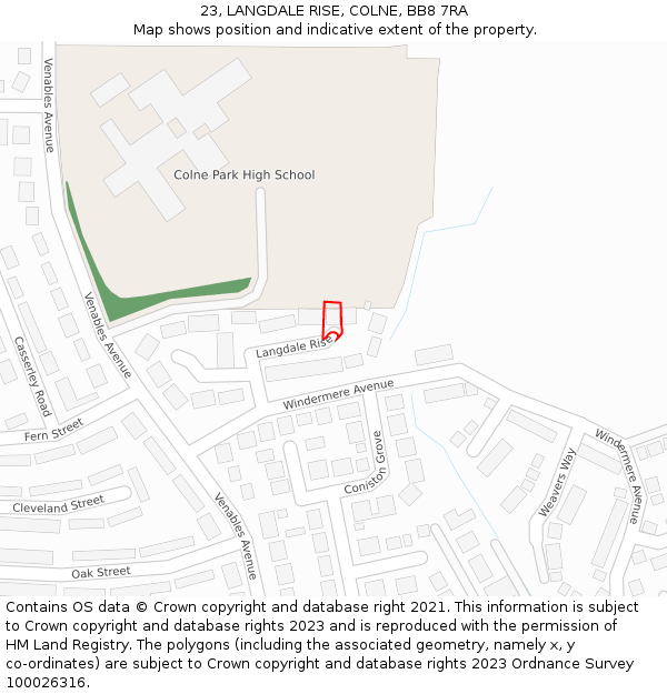 23, LANGDALE RISE, COLNE, BB8 7RA: Location map and indicative extent of plot