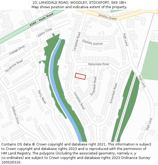 23, LANGDALE ROAD, WOODLEY, STOCKPORT, SK6 1BH: Location map and indicative extent of plot