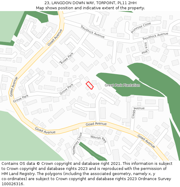 23, LANGDON DOWN WAY, TORPOINT, PL11 2HH: Location map and indicative extent of plot