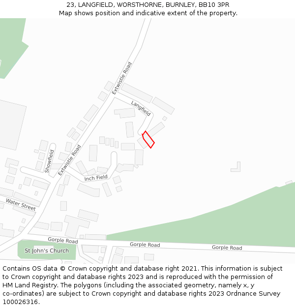 23, LANGFIELD, WORSTHORNE, BURNLEY, BB10 3PR: Location map and indicative extent of plot
