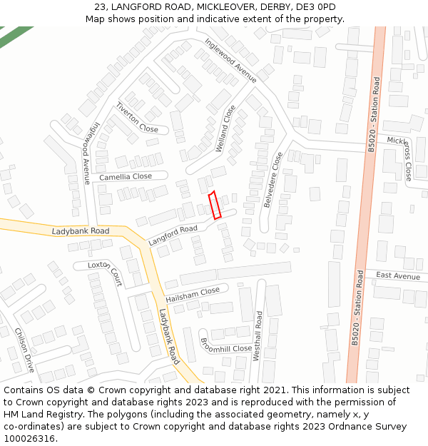 23, LANGFORD ROAD, MICKLEOVER, DERBY, DE3 0PD: Location map and indicative extent of plot