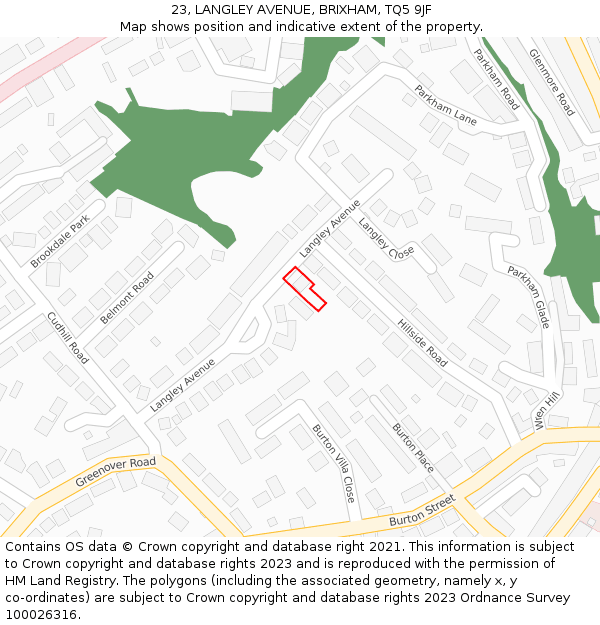 23, LANGLEY AVENUE, BRIXHAM, TQ5 9JF: Location map and indicative extent of plot