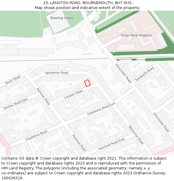 23, LANGTON ROAD, BOURNEMOUTH, BH7 6HS: Location map and indicative extent of plot