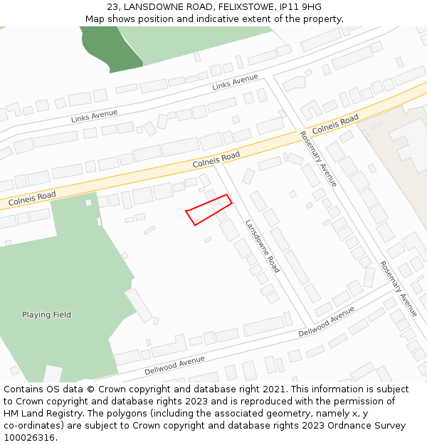 23, LANSDOWNE ROAD, FELIXSTOWE, IP11 9HG: Location map and indicative extent of plot