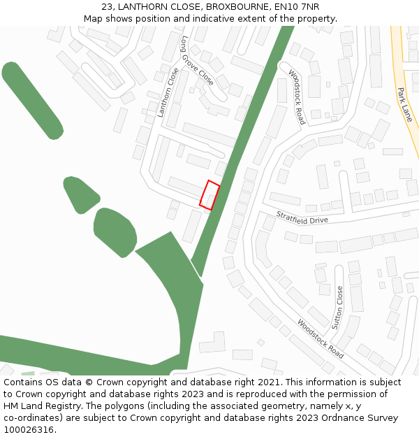 23, LANTHORN CLOSE, BROXBOURNE, EN10 7NR: Location map and indicative extent of plot