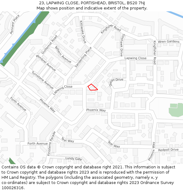 23, LAPWING CLOSE, PORTISHEAD, BRISTOL, BS20 7NJ: Location map and indicative extent of plot