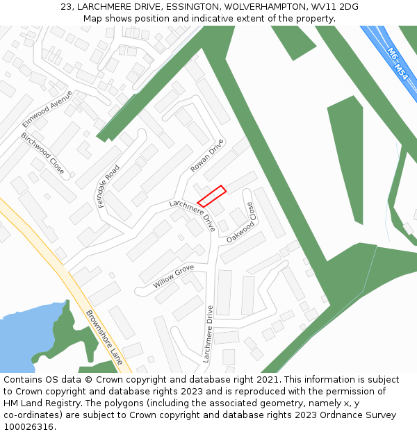 23, LARCHMERE DRIVE, ESSINGTON, WOLVERHAMPTON, WV11 2DG: Location map and indicative extent of plot