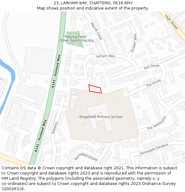23, LARHAM WAY, CHATTERIS, PE16 6PH: Location map and indicative extent of plot