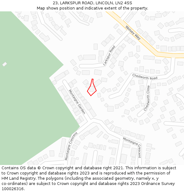 23, LARKSPUR ROAD, LINCOLN, LN2 4SS: Location map and indicative extent of plot