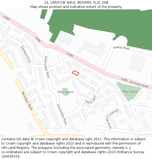 23, LAROCHE WALK, BODMIN, PL31 2SB: Location map and indicative extent of plot