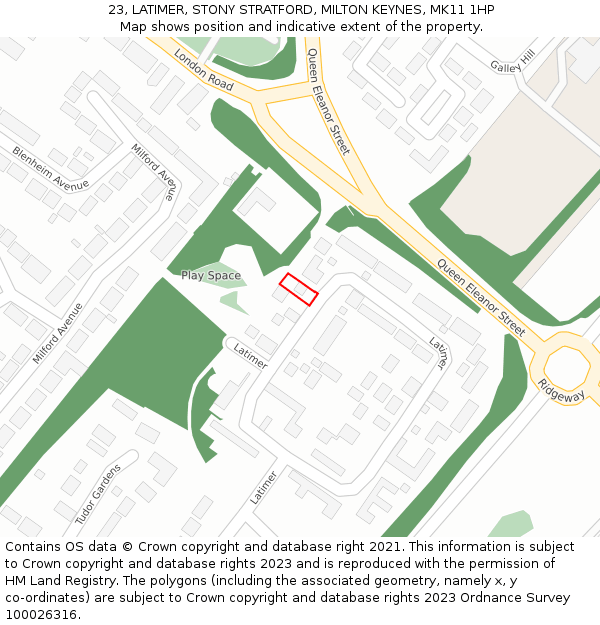 23, LATIMER, STONY STRATFORD, MILTON KEYNES, MK11 1HP: Location map and indicative extent of plot