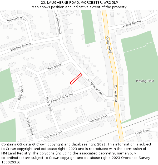 23, LAUGHERNE ROAD, WORCESTER, WR2 5LP: Location map and indicative extent of plot